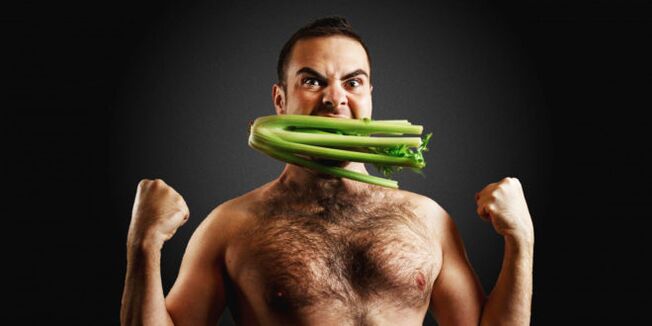 A strong man with celery
